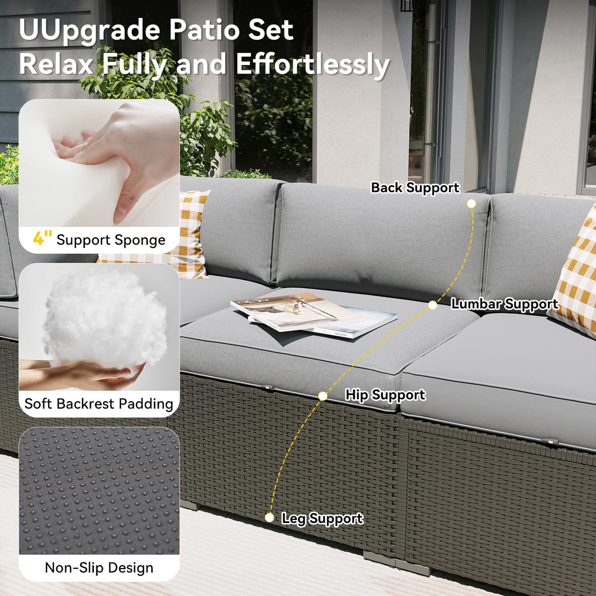 7 Piece Wicker Rattan Outdoor Sectional Sofa Set N923