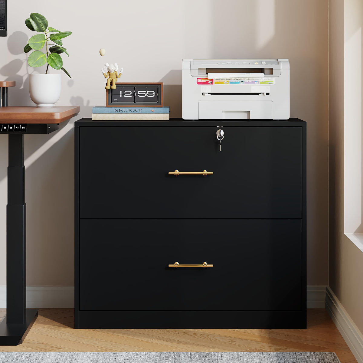 Black 2 Drawer Lateral File Cabinet with Lock U407581