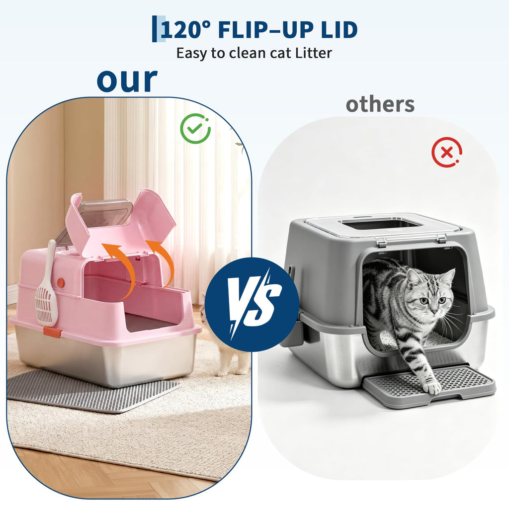 Fully Enclosed Stainless Steel Cat Litter Box with Lid K4995