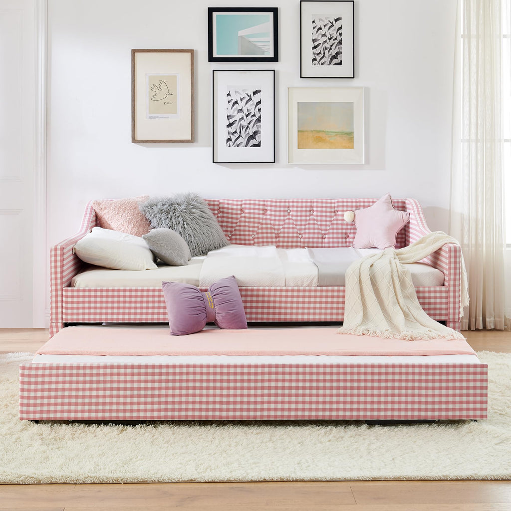 Full Size Upholstered Daybed with Trundle and Side Pocket X65611