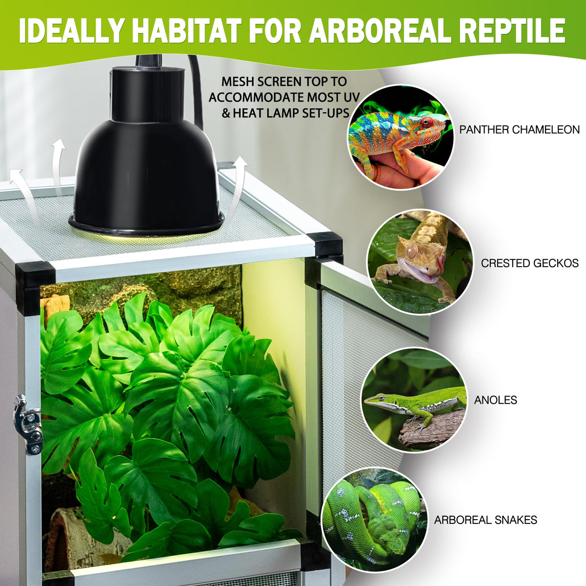 18"x18"x36" Aluminum Frame Reptile Cage with Screen & Acrylic Front Doors F480450
