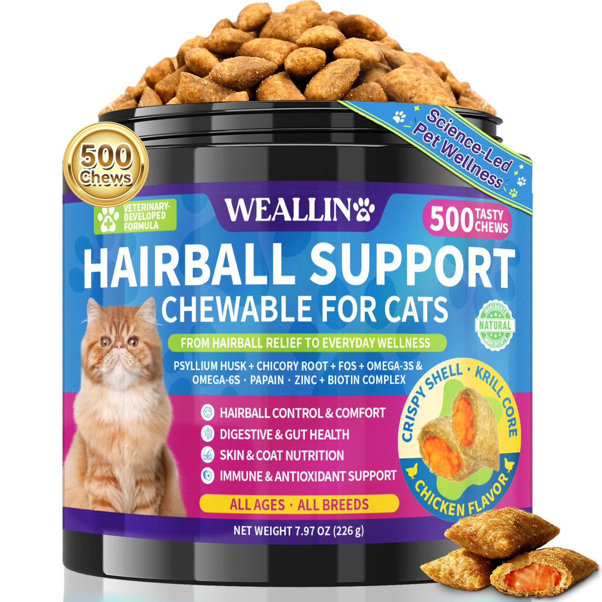 Cat Hairball Support Chews 500 Chews A4660