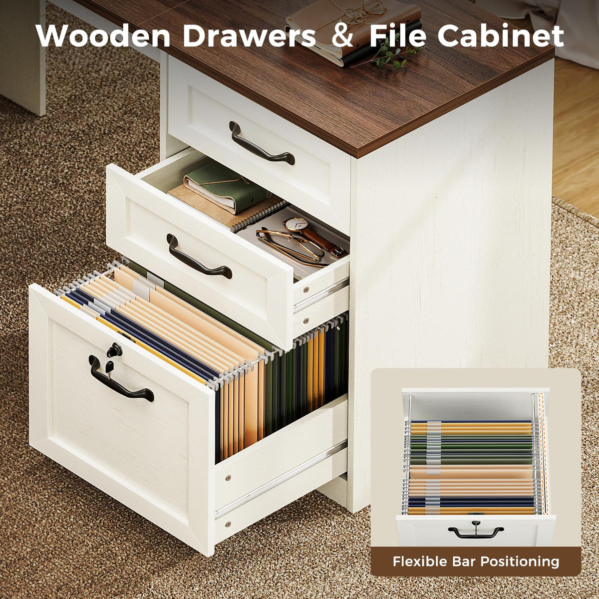 68 Inch L Shaped Executive Desk with Drawers W733