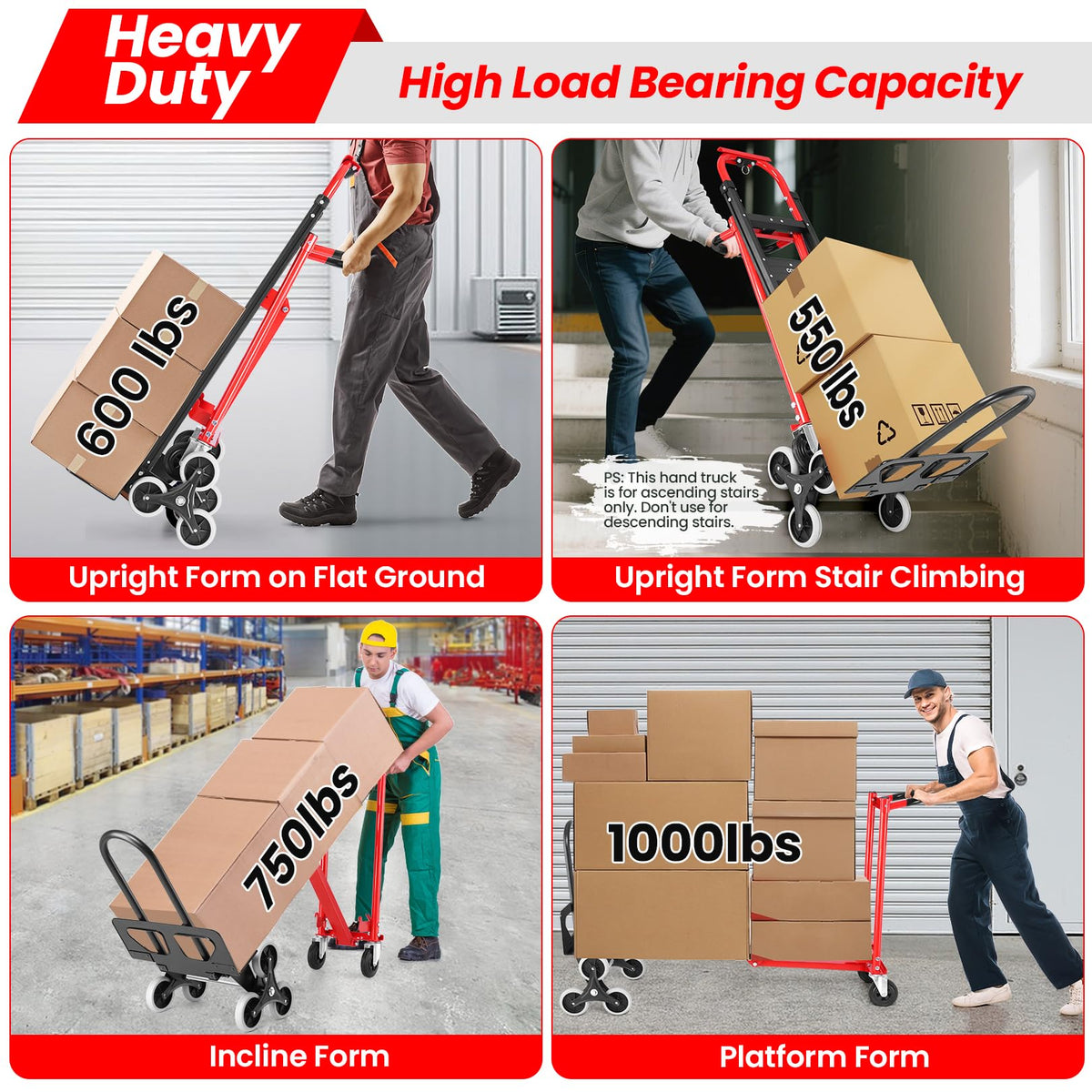 Heavy Duty 1000LBS 3 in 1 Convertible Folding Hand Truck Dolly Cart with Solid Wheels M4409