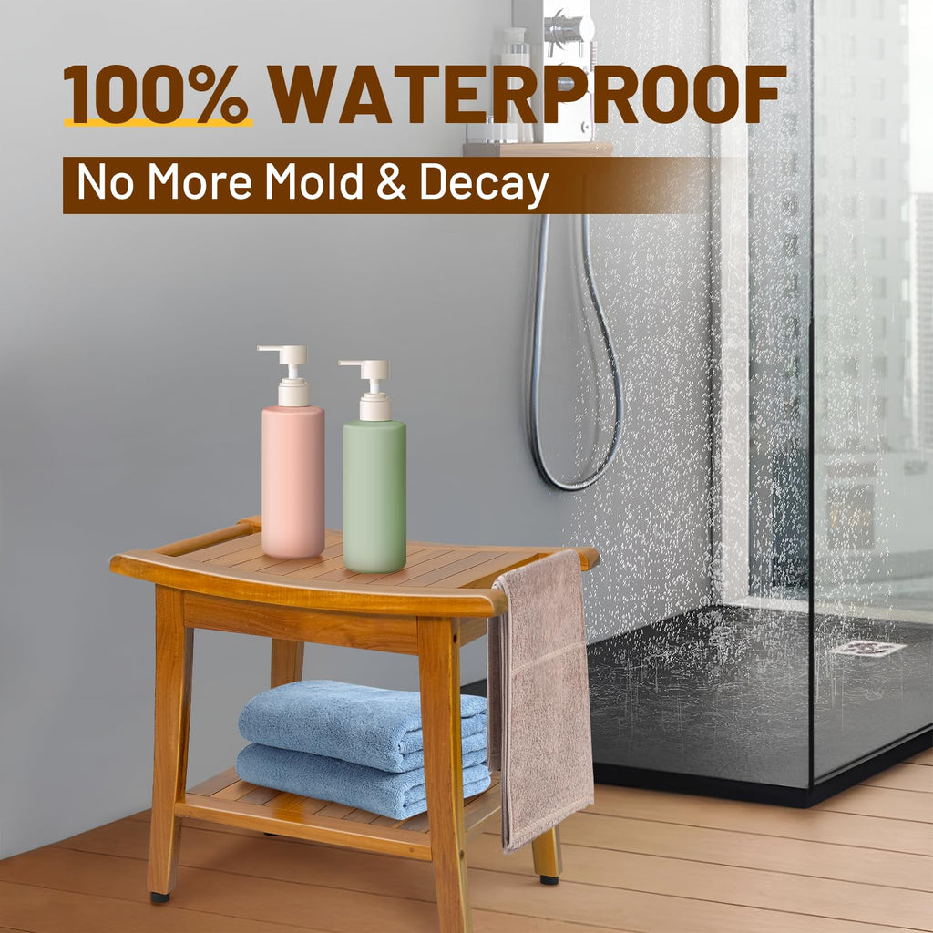 20" Teak Shower Bench with Shelf & Handle L406