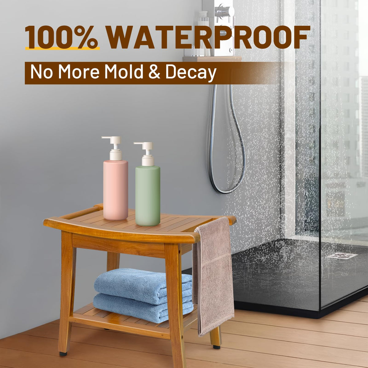 20" Teak Shower Bench with Shelf & Handle L406