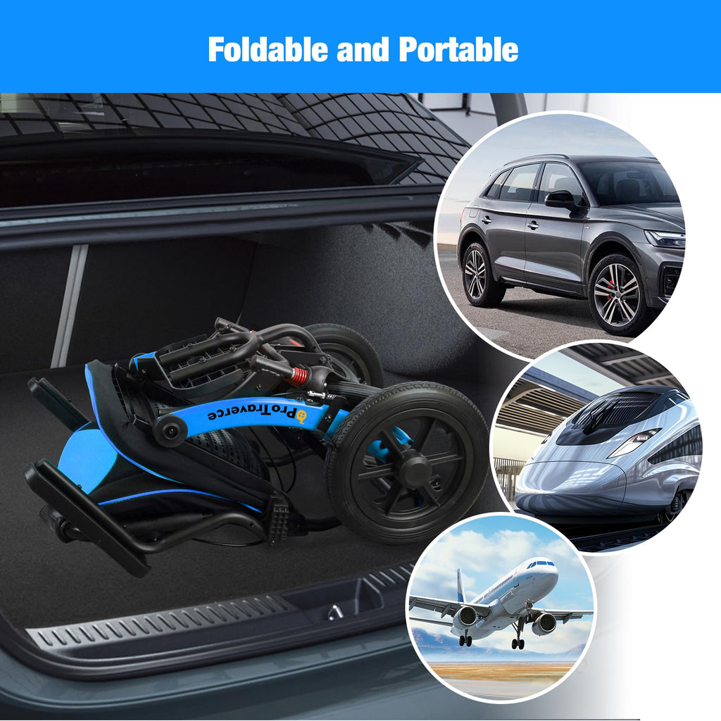 Lightweight Foldable Transport Wheelchair with Telescopic Handle, 16-Inch Seat, Blue W10767
