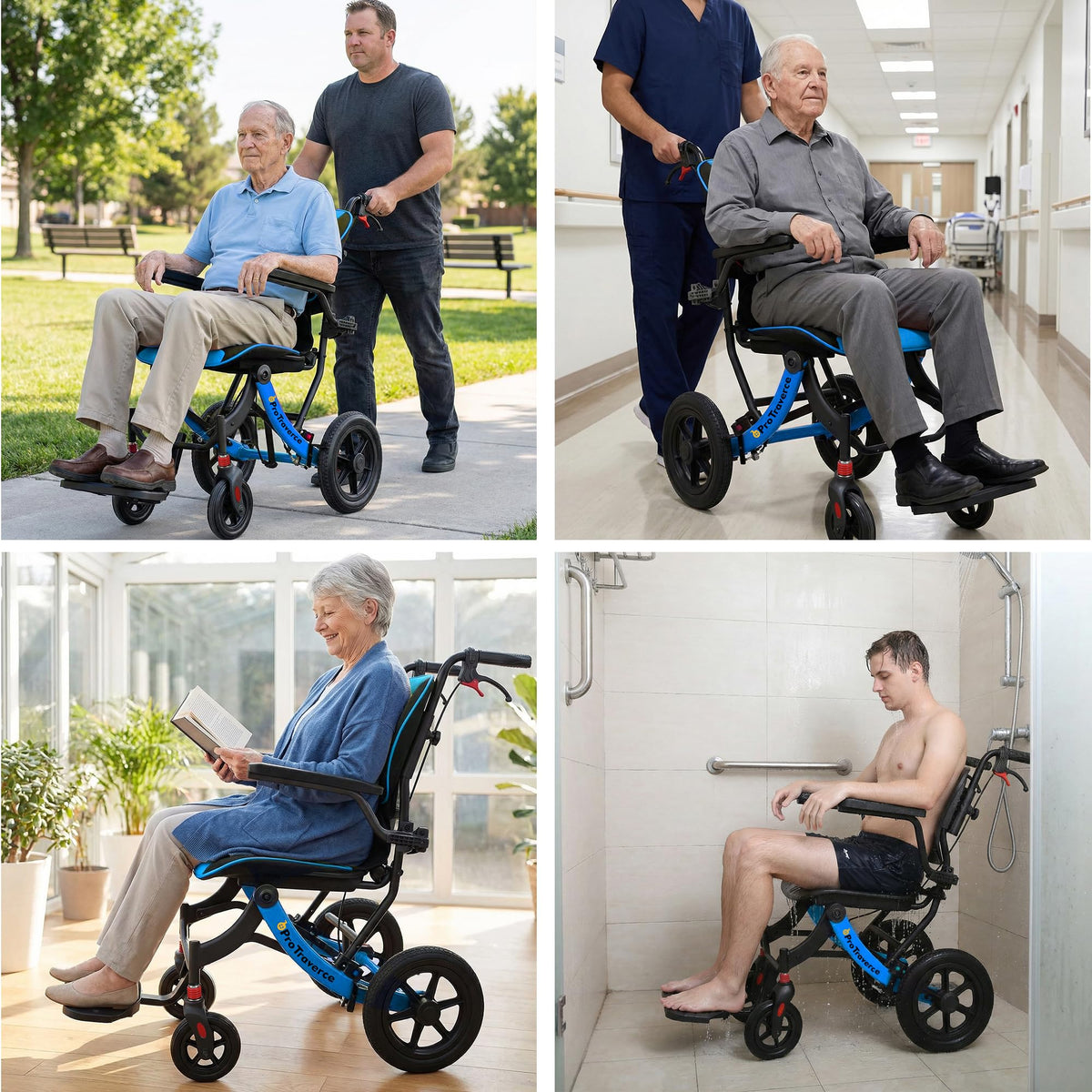 Lightweight Foldable Transport Wheelchair with Telescopic Handle, 16-Inch Seat, Blue W10767