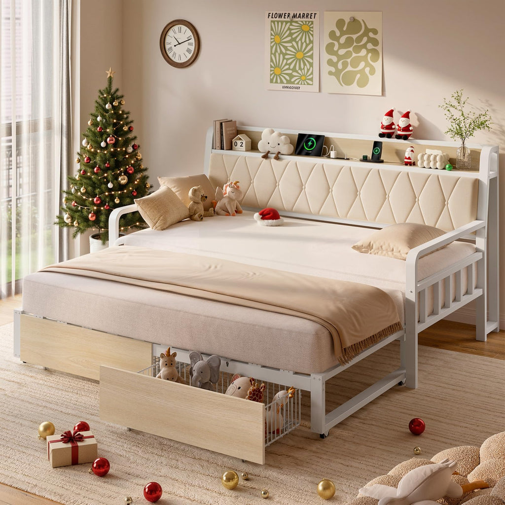 White Twin Daybed with Pop up Trundle Q828