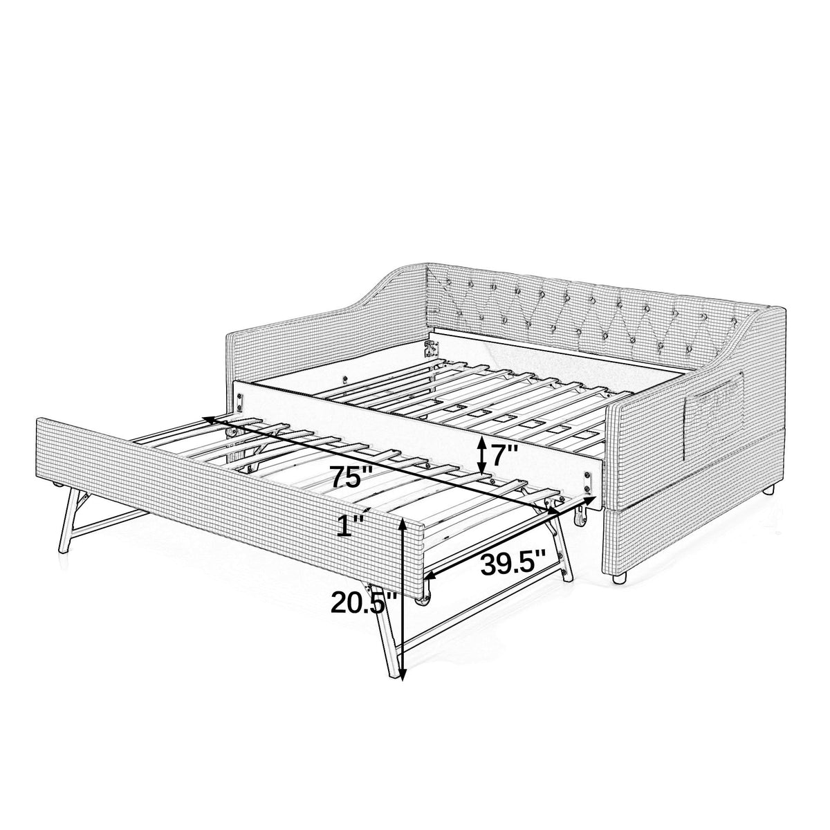Full Size Upholstered Daybed with Trundle and Side Pocket X65611