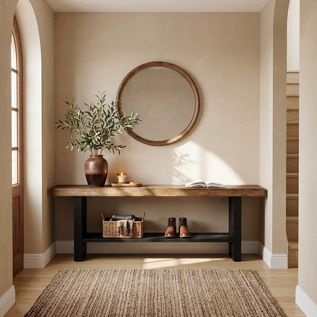 55" Solid Wood 2-Tier Shoe Storage Bench E286