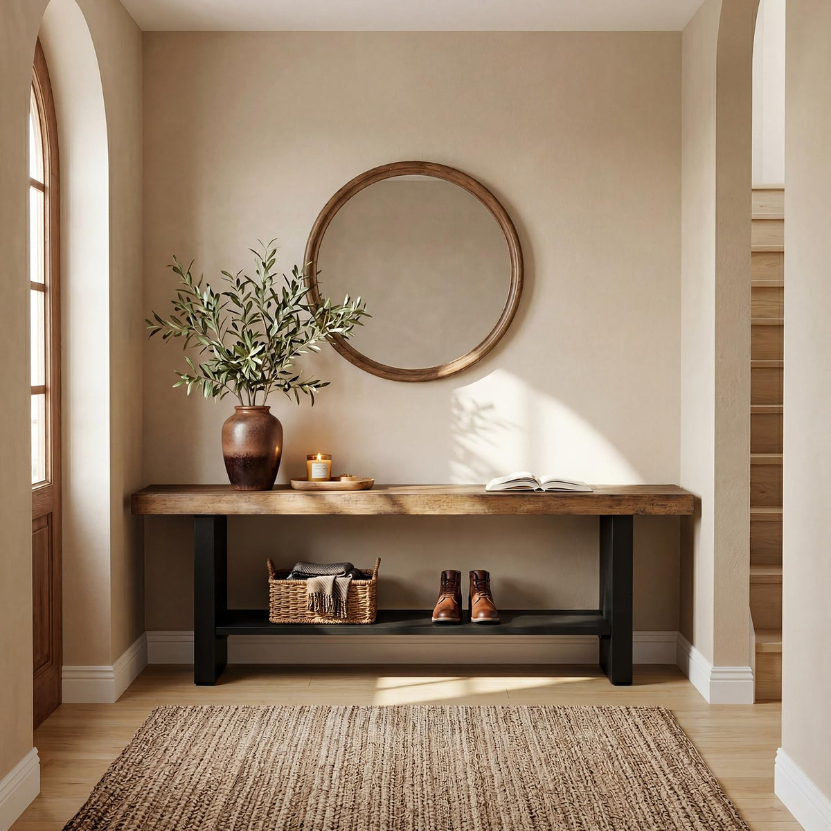 55" Solid Wood 2-Tier Shoe Storage Bench E286