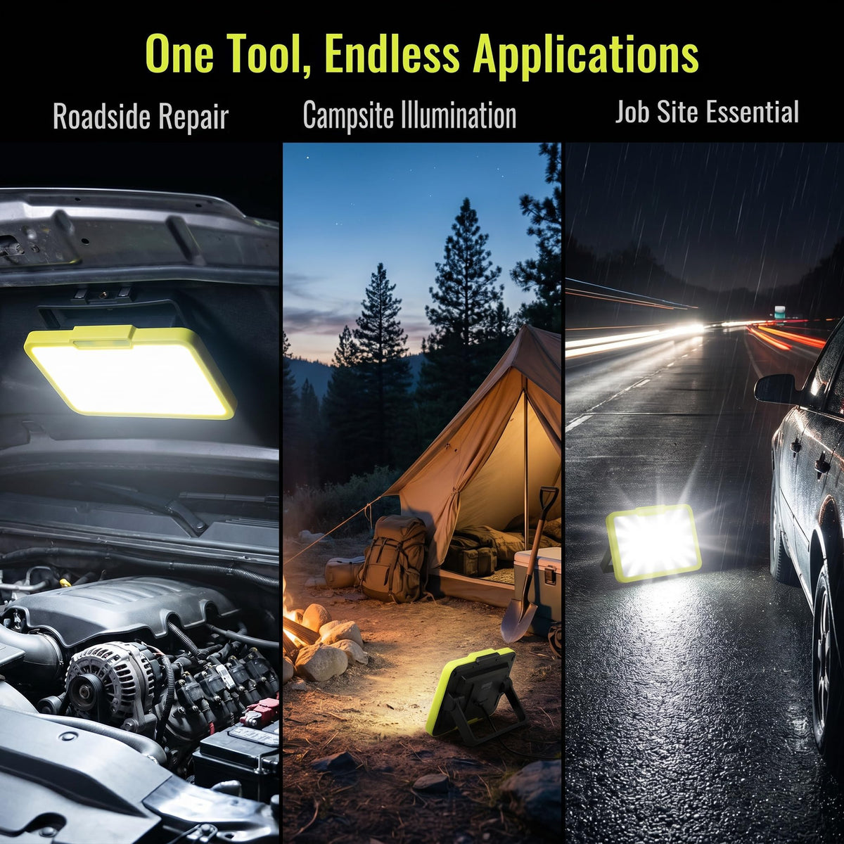 LED Work Light, Rechargeable, 700 LM Magnetic Portable Flood Light with Adjustable Stand, IP54 Waterproof, 3 Lighting Modes with Emergency SOS, 1Pack A9070