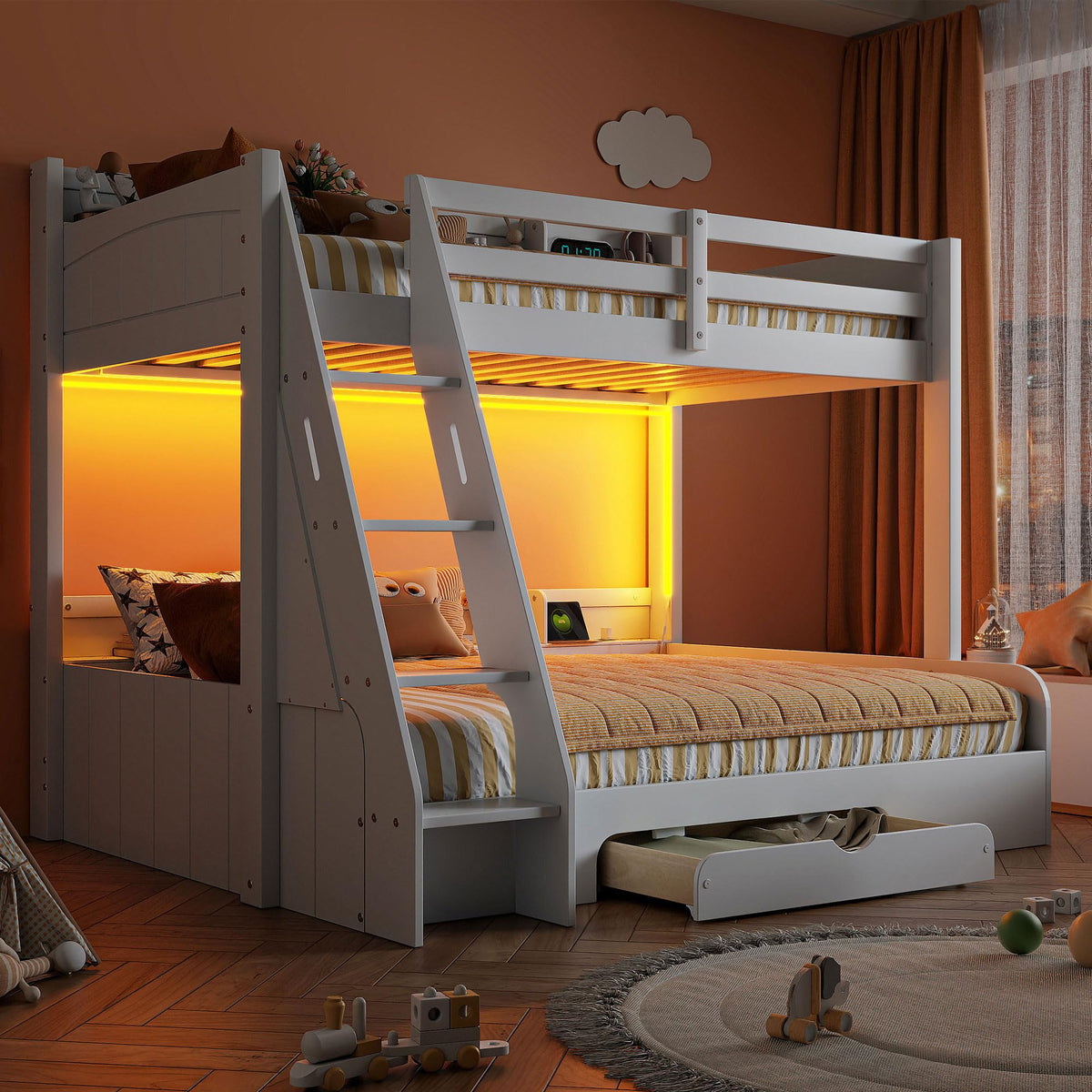 Twin Over Full Bunk Bed with Storage Shelves W95151