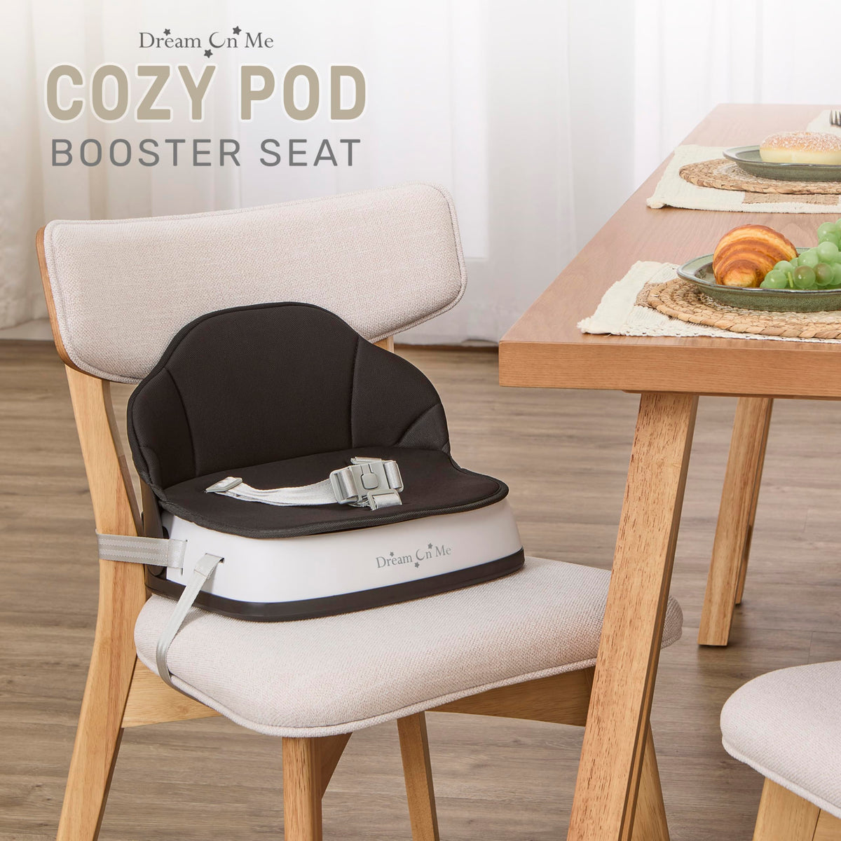 Portable Baby Booster Seat with 3-Point Harness & 2 Fixing Belts, Black F84089