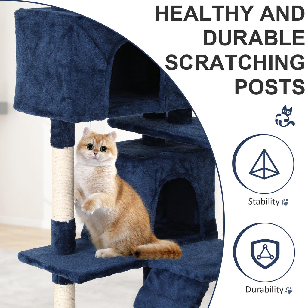 70 Inch Navy Blue Multi-Level Cat Tree with Scratching Posts D7662