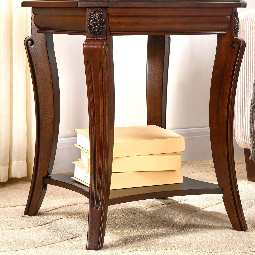 Cherry Brown Side Table with Storage Shelf Q148
