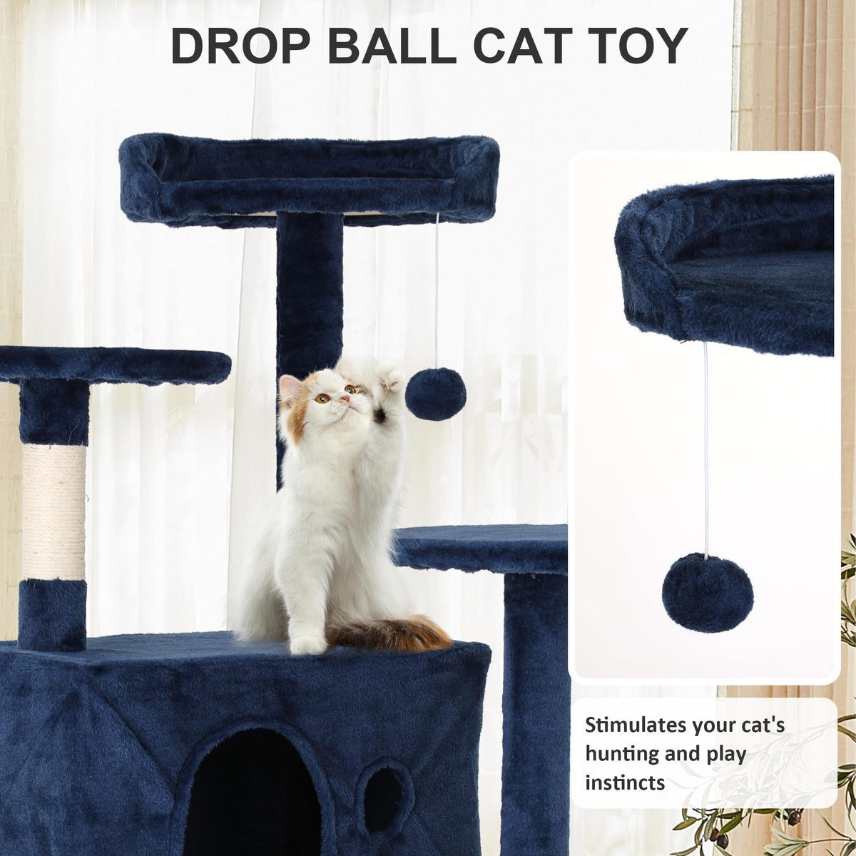 70 Inch Navy Blue Multi-Level Cat Tree with Scratching Posts D7662