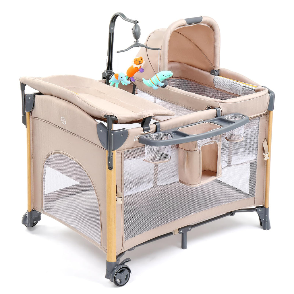 7 in 1 Bedside Bassinet with Changing Table, Storage Shelf, Mattress F626