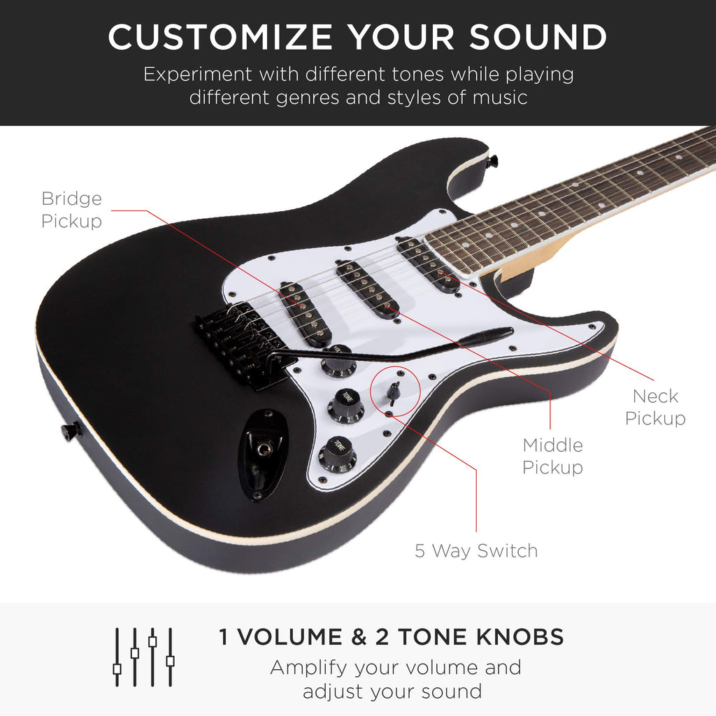 39in Full Size Beginner Electric Guitar Starter Kit with Case, Amp, Strings, Pick - Jet Black Z625814