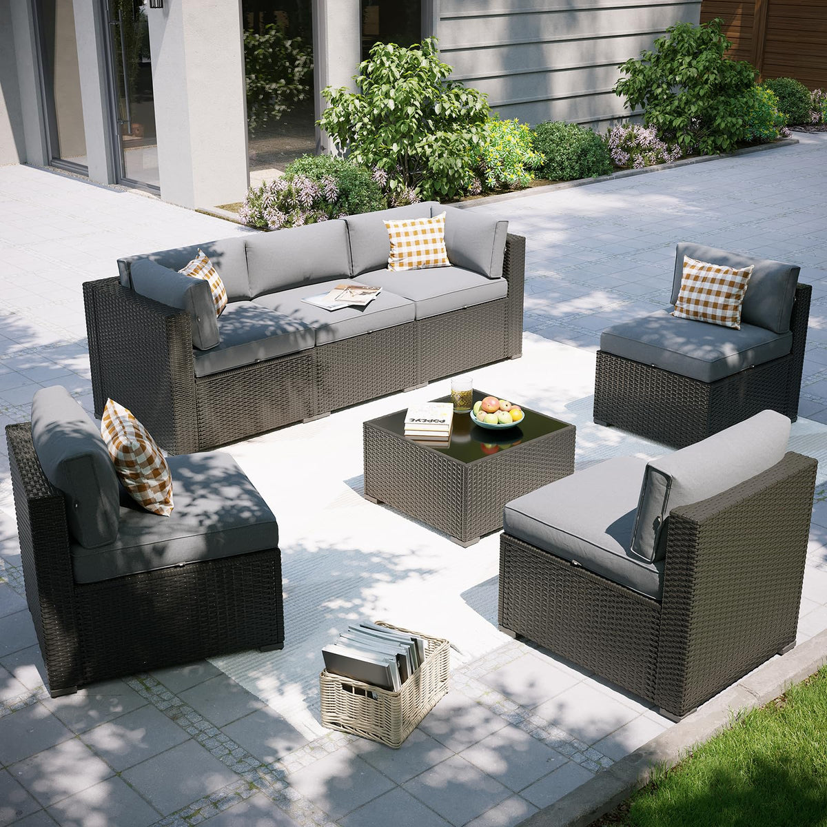 7 Piece Wicker Rattan Outdoor Sectional Sofa Set N923