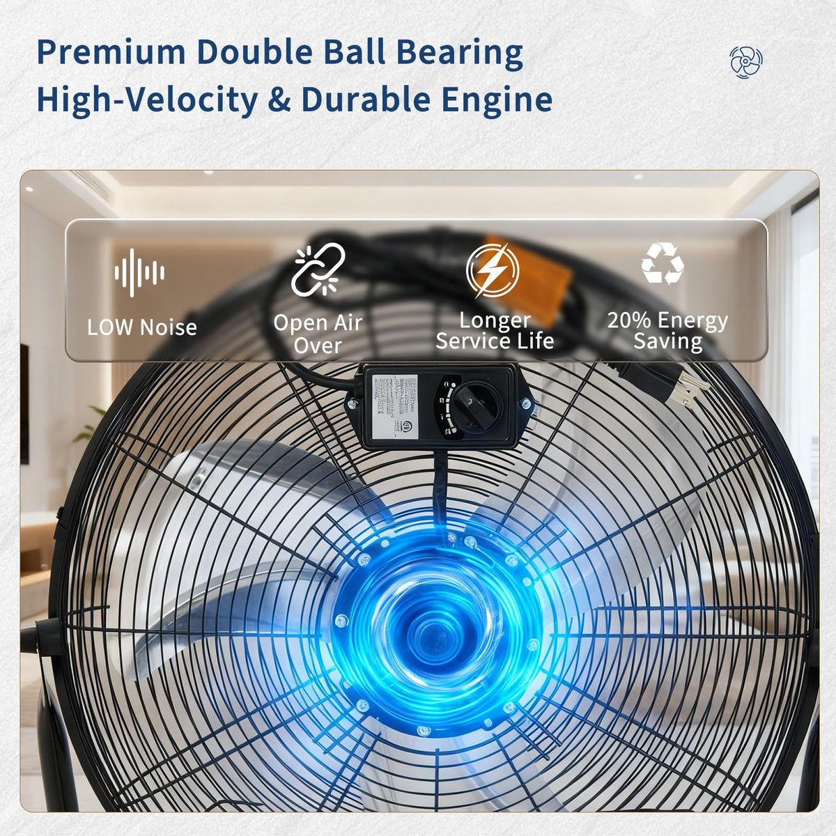 20 Inch 3 Speeds High Velocity Metal Floor Fan T1064