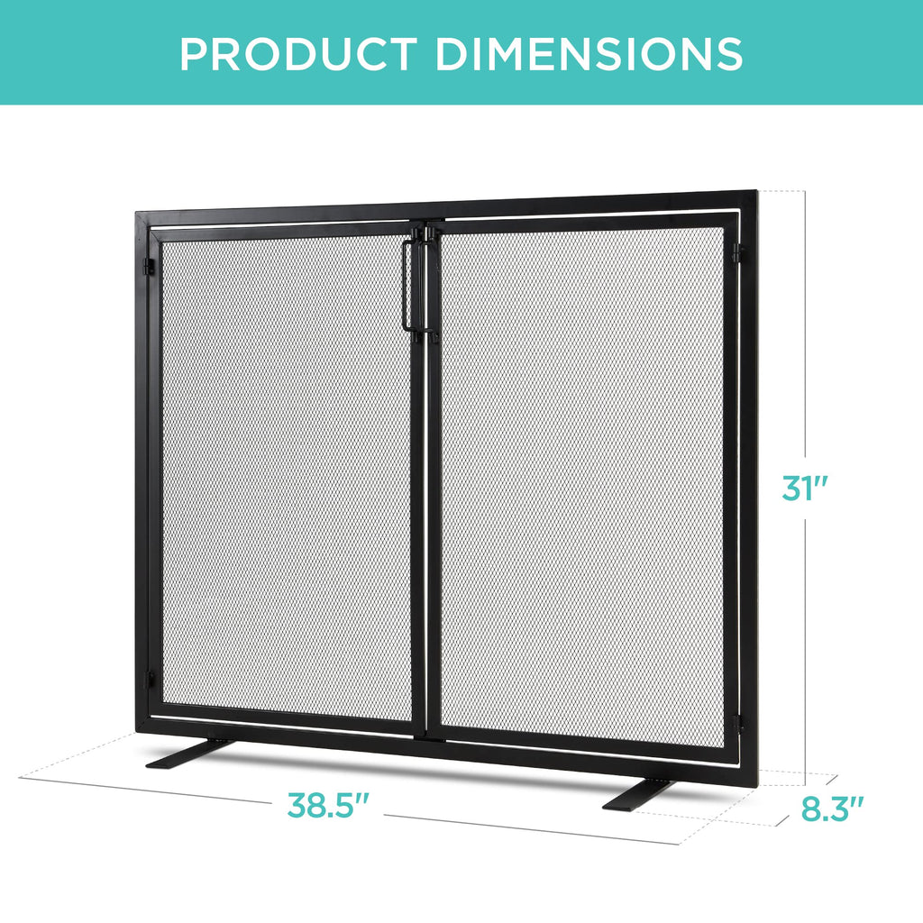 38.5x31in 2-Door Black Wrought Iron Fireplace Screen F87041