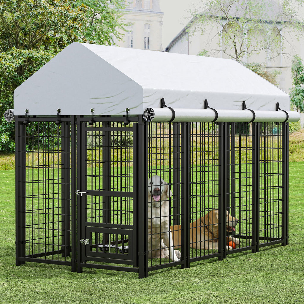 8x4x6 FT Metal Dog Kennel with 2 Dog Bowls E2797