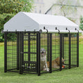 8x4x6 FT Metal Dog Kennel with 2 Dog Bowls E2797