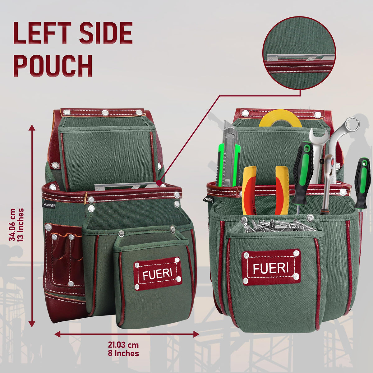 Nylon Grain Leather Carpenter Tool Belt with Padded Belt and Hammer Holder H982680
