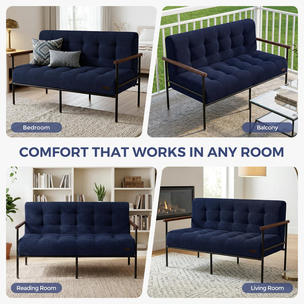 Loveseat Sofa Chair with Metal Frame and Wood Armrests E624