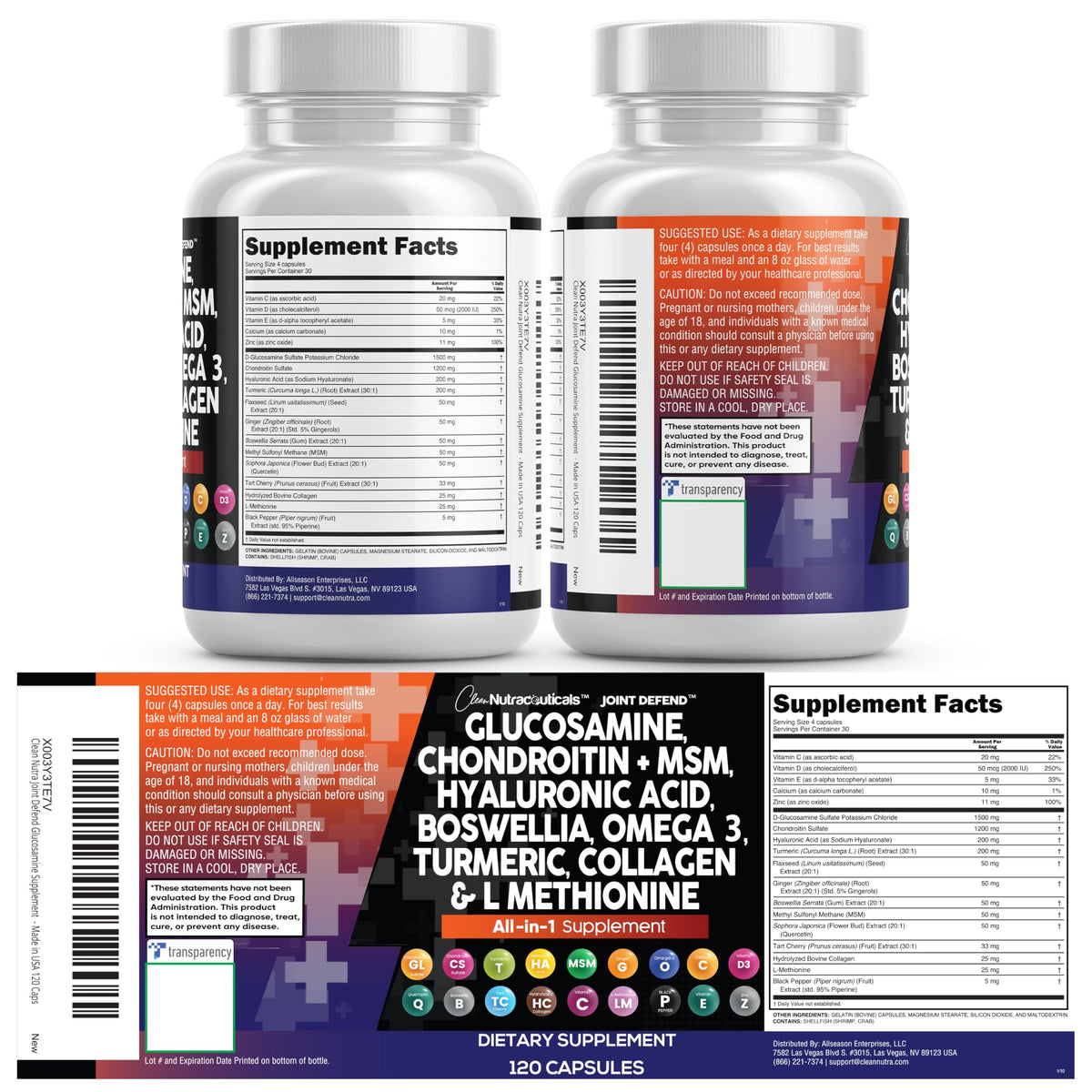 Glucosamine Chondroitin MSM 1500mg with Turmeric Curcumin Supplement O536663