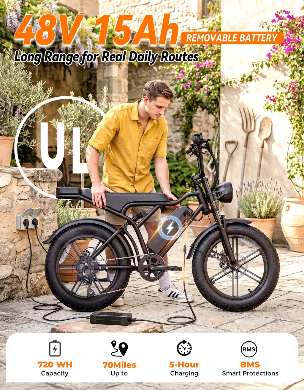 Electric Bike, 2000W Peak, Fat Tire B83729