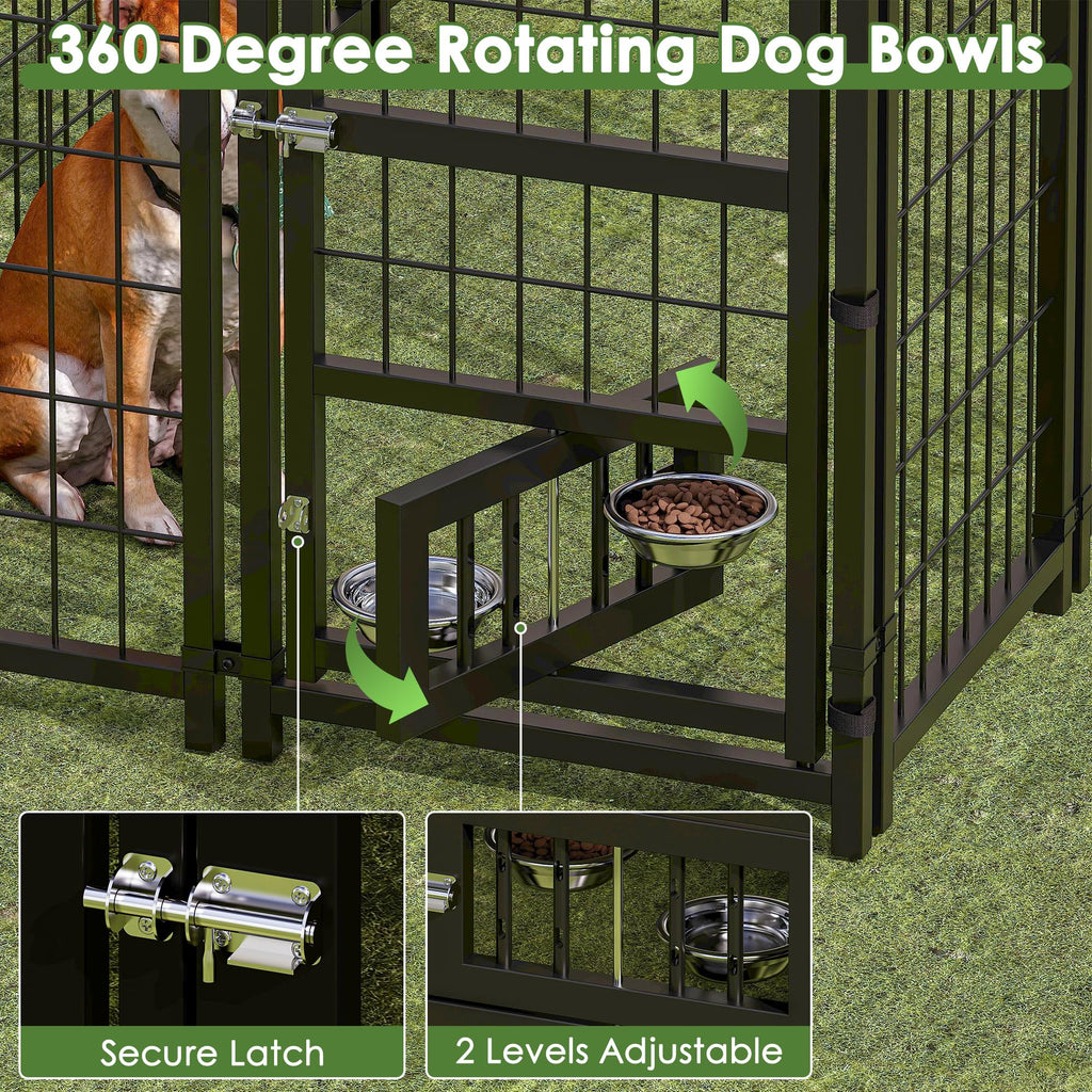 8x4x6 FT Metal Dog Kennel with 2 Dog Bowls E2797