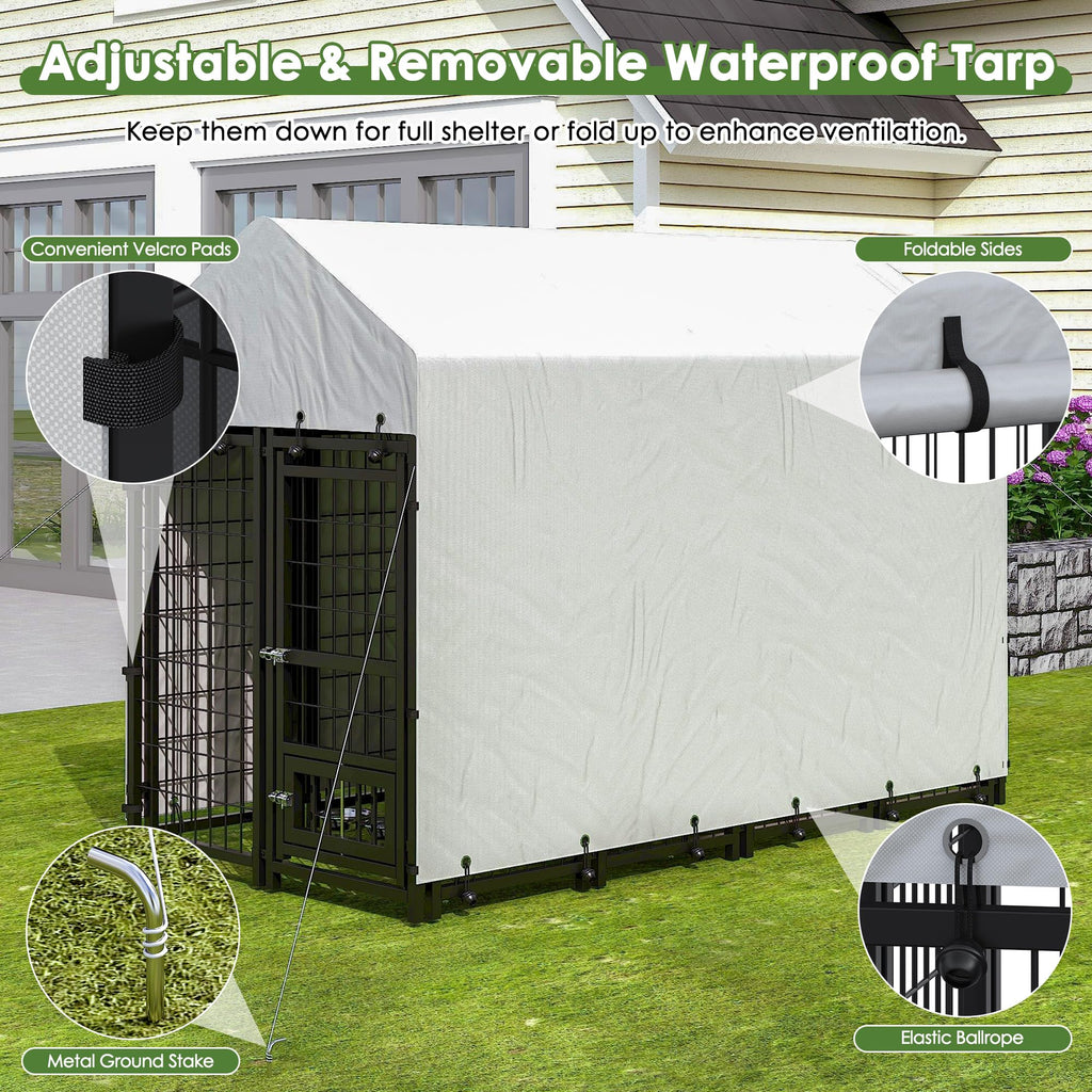 8x4x6 FT Metal Dog Kennel with 2 Dog Bowls E2797