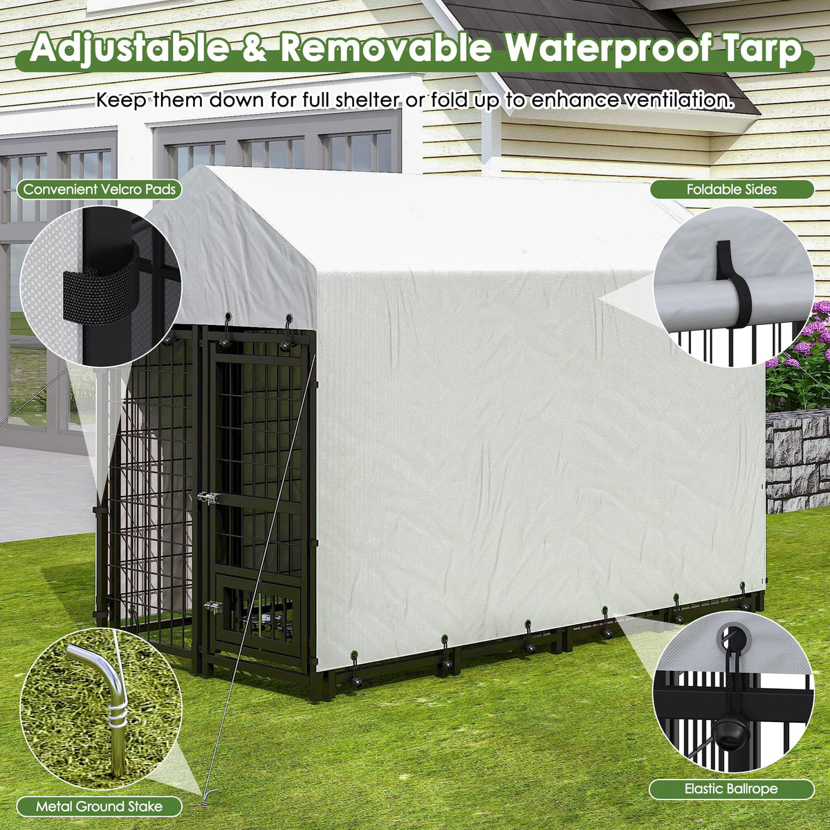 8x4x6 FT Metal Dog Kennel with 2 Dog Bowls E2797