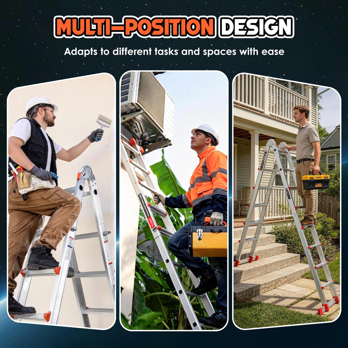 Telescoping Ladder, 22.5 Ft A Frame Anti-Slip Multi Position O937