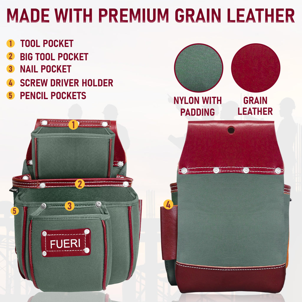Nylon Grain Leather Carpenter Tool Belt with Padded Belt and Hammer Holder H982680
