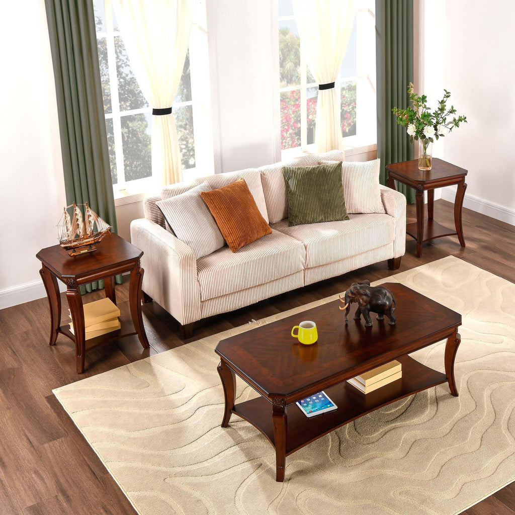 Cherry Brown Side Table with Storage Shelf Q148