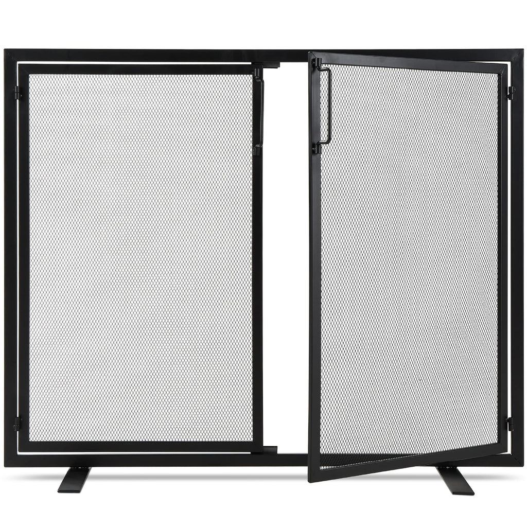 38.5x31in 2-Door Black Wrought Iron Fireplace Screen F87041
